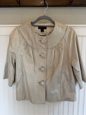 bagatelle Shimmery Cream Leather Short Coat with Covered Buttons